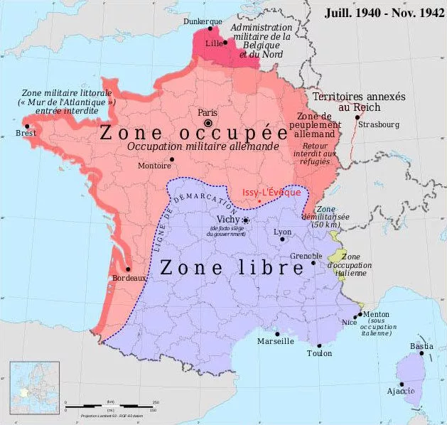 Carte de la zone française occupée